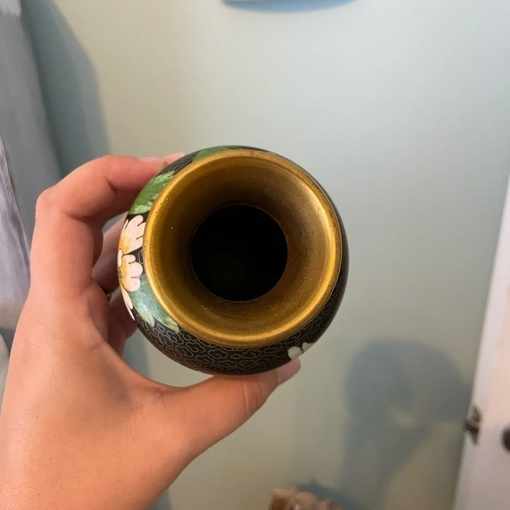 Vintage Black Cloisonné Vase